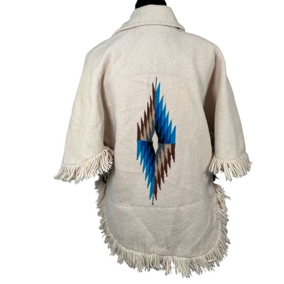 Ortega's Chimayo N.M. 1970s Wool Hand Woven Short Sleeve Fringe Medium - READ - Picture 7 of 8